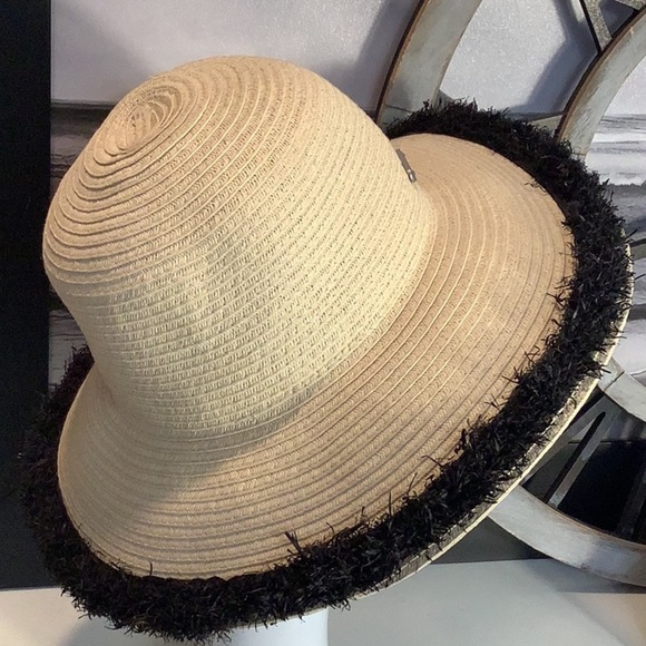 San Diego Hat Company Paper Straw Woven Wide Brim Black Fringe One Size Hat - Picture 3 of 12